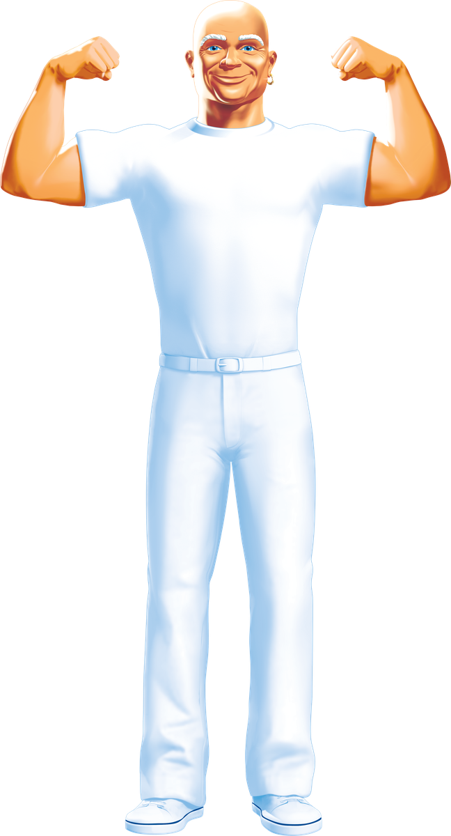 Mr. Clean flexing both arms