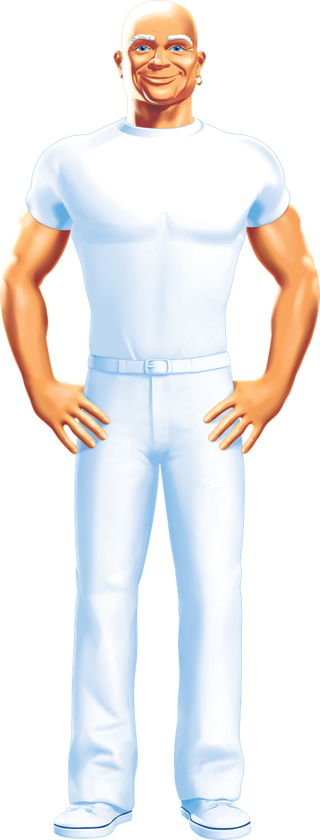 Mr. Clean standing with his hands on his hips