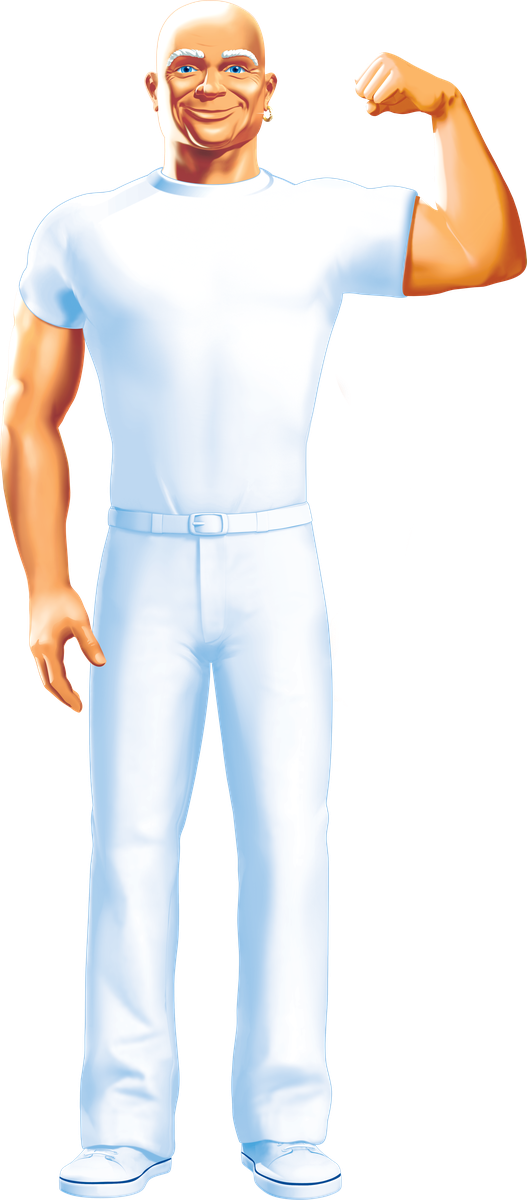 Mr. Clean flexing his left arm