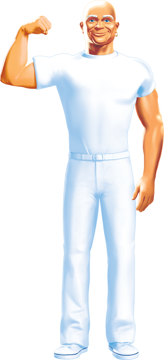 Mr. Clean flexing his right arm